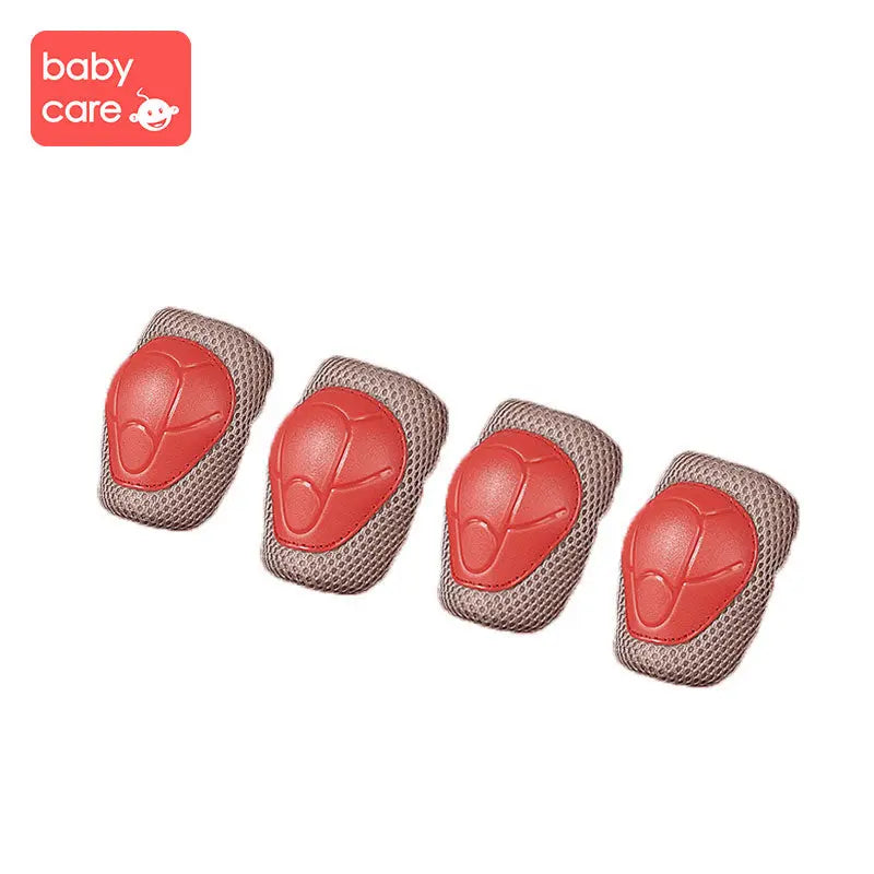 BC Babycare Kids Protective Pads Set with four red knee pads showing breathable mesh backing.