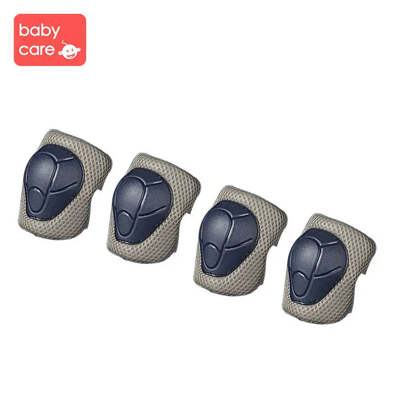 BC Babycare Kids Protective Pads Set: four navy knee/elbow guards with beige mesh, securely protecting joints during play.