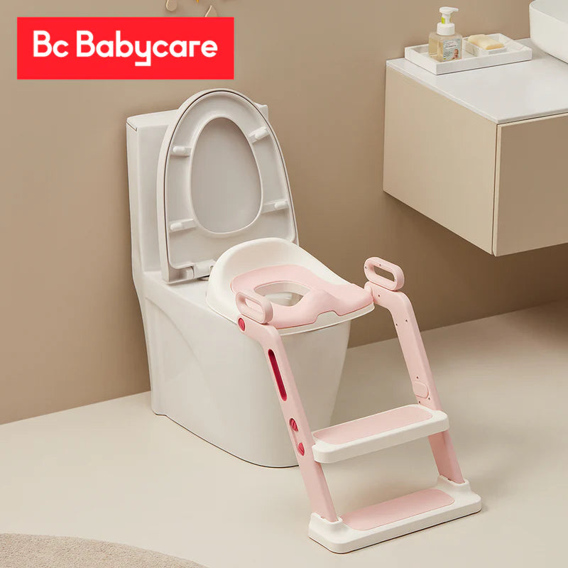 Bc Babycare ladder potty training seat, pink with white accents, for standard toilets