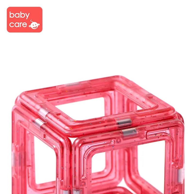 BC Babycare Magnetic Building Blocks Set pink translucent cube frames connected for creative construction.
