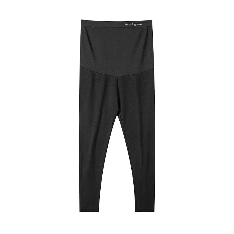 BC Babycare Maternity Leggings Black with a wide elastic waistband for comfort, laid flat.