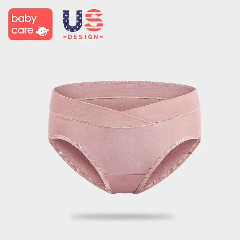 BC Babycare Maternity Underwear Pink featuring a crossed waistband for secure fit and soft full-coverage panties.