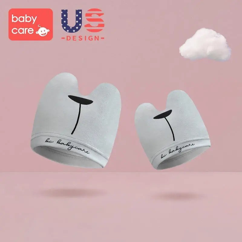 BC Babycare Newborn Hat Grey, soft fabric set of 2 with minimalist black face motif.