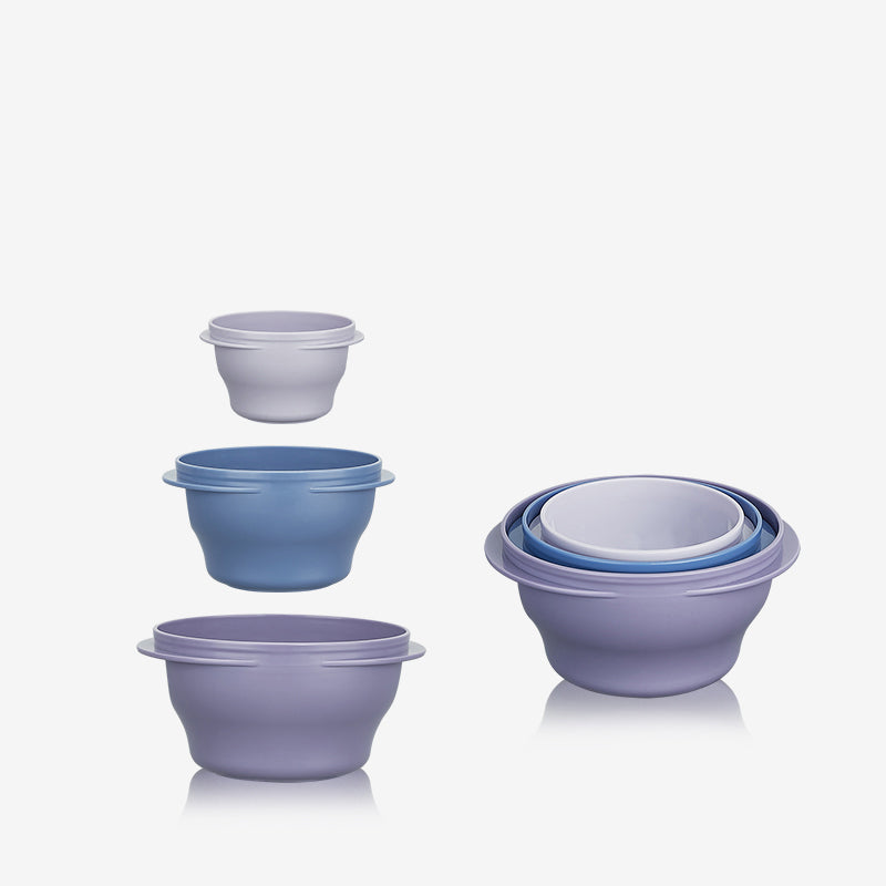 BC Babycare portable travel food bowls set; collapsible nesting bowls in lavender and blue (4pc)