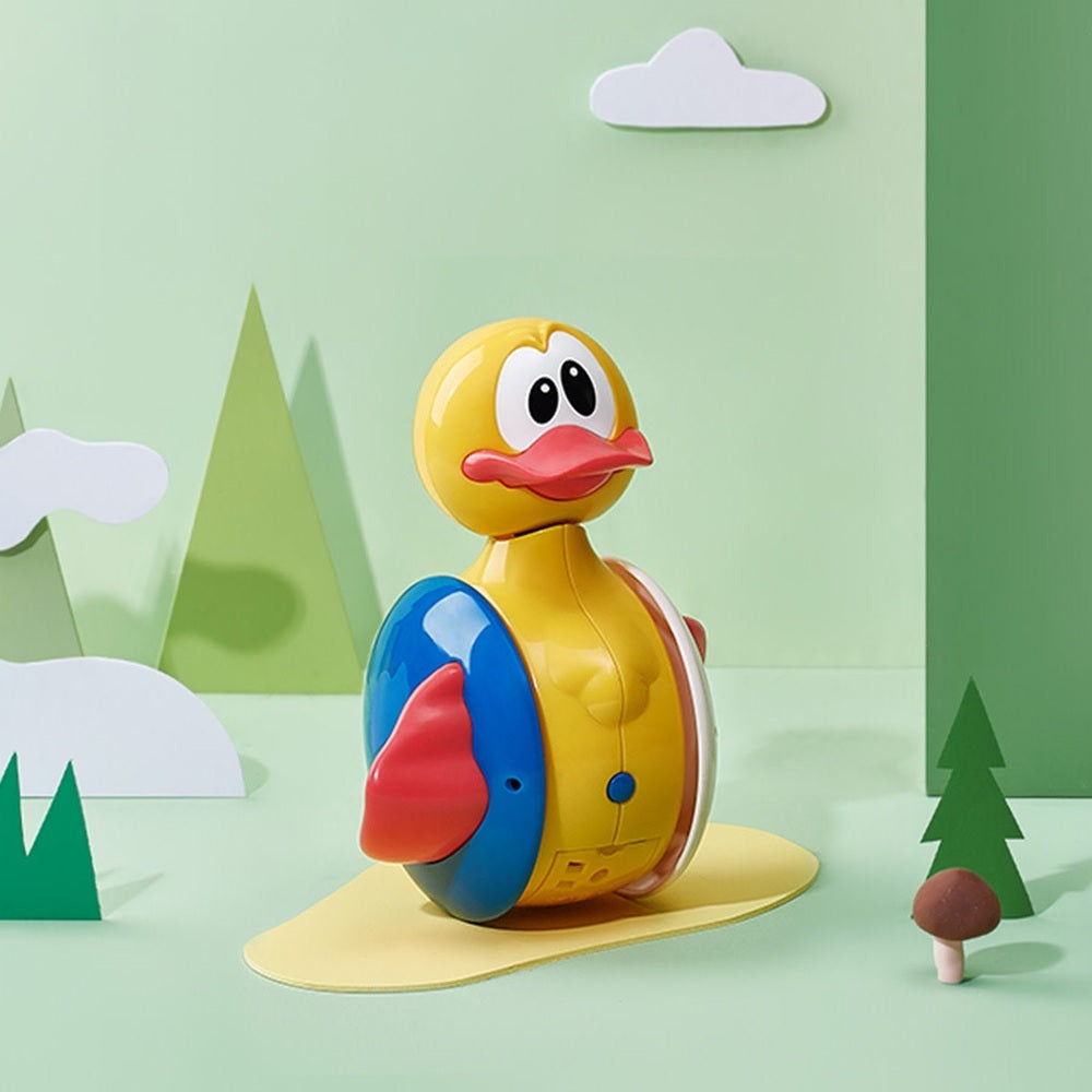 BC Babycare Roly-Poly Toy Duck; yellow body with blue wings and red beak, playful activity toy