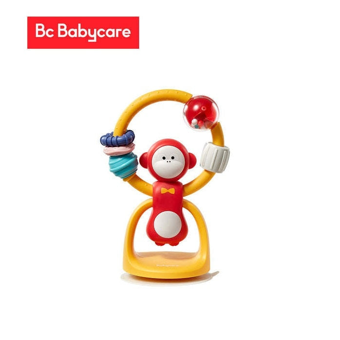 Bc Babycare table baby rattle toy with monkey figure on yellow arch and colorful rings