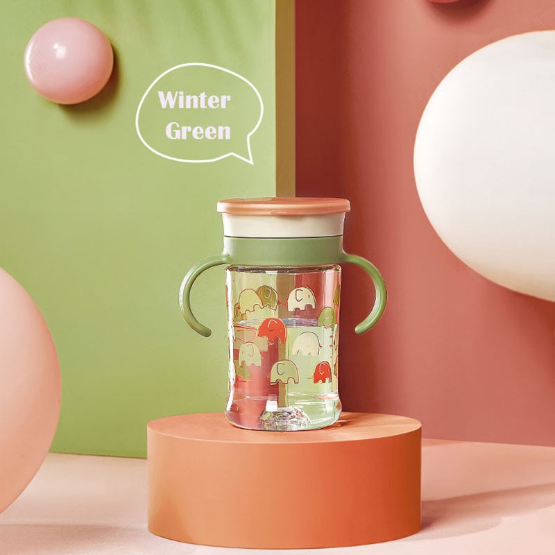 BC Babycare Training Cup 260 ml sippy cup with green handles and elephant print