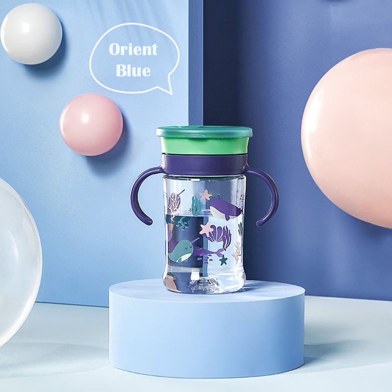 BC Babycare training cup 260 ml with green lid, purple handles and underwater ocean design