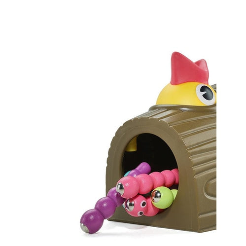 BC Babycare Woodpecker Catching & Feeding Toy Set: brown tunnel with colorful bead worms
