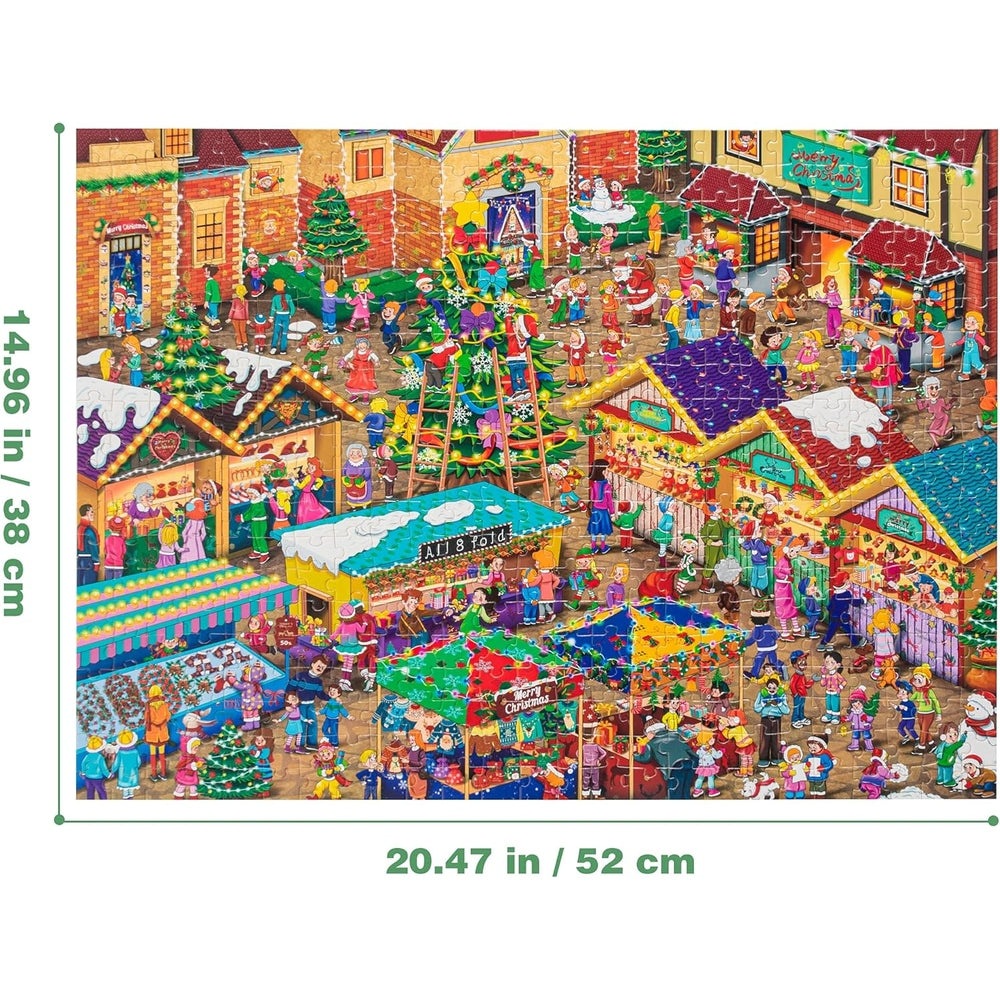 Becko Jigsaw Puzzle 500-Piece Christmas Fair; colorful festive market scene with stalls and lights by Baby Enroute