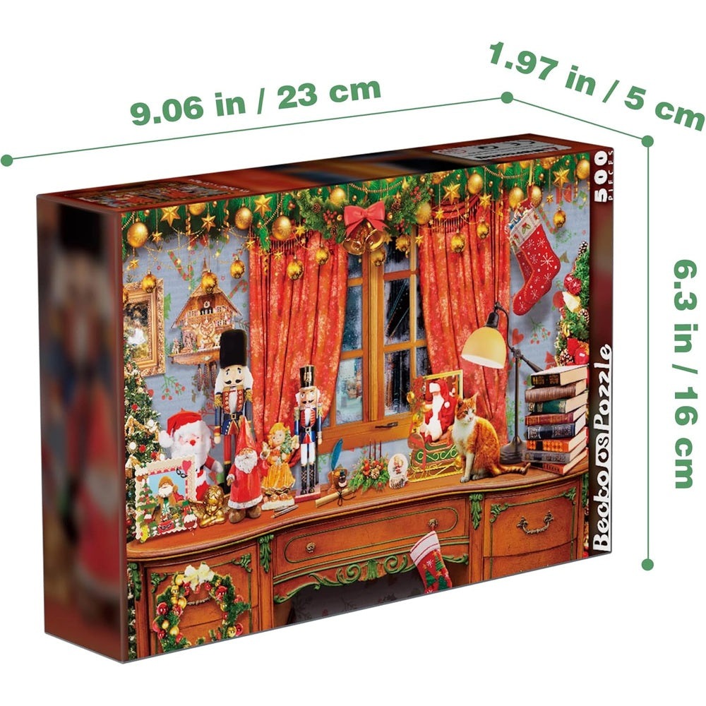 Becko jigsaw puzzle 500-piece Christmas Nutcracker with festive nutcrackers on a decorated shelf, by Baby Enroute
