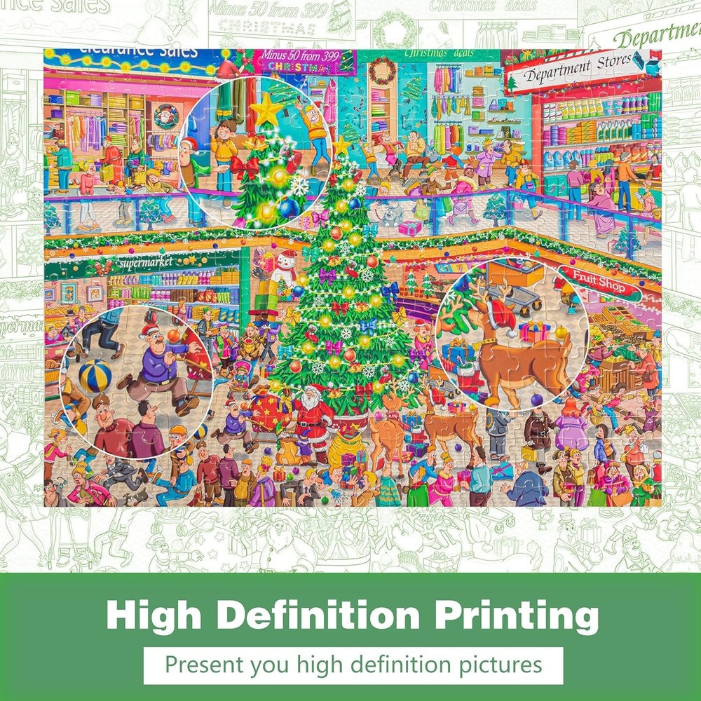 Becko 500-piece Christmas Supermarket puzzle with festive shoppers and a central Christmas tree - Baby Enroute