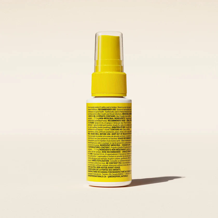 Beekeeper's Naturals Propolis Honey Throat Spray for Kids, 30 ml, yellow spray bottle