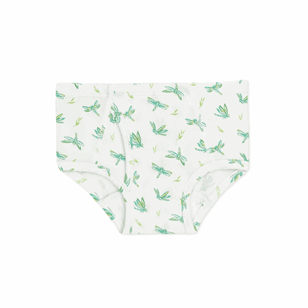 Bellabu Bear boys bamboo underwear 7-pack in white with green dragonfly print, soft fabric