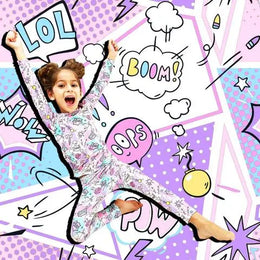 Bellabu Bear Comic Purple Bamboo Kids Pajamas Two Piece Set