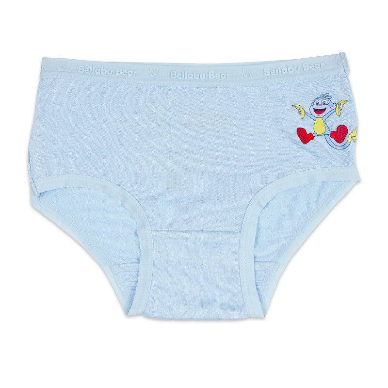 Bellabu Bear Girl's Bamboo Underwear 7-Pack Dora The Explorer in light blue, with a Dora graphic on the right and stretchy elastic waistband for comfy fit.