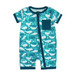 Emerson And Friends Beluga Whale Bamboo Baby Shortie Romper Blue And Multi