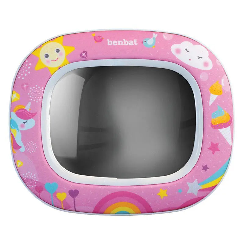 Benbat Day & Night Mirror for cars, pink frame with unicorns and stars, baby travel interior accessory