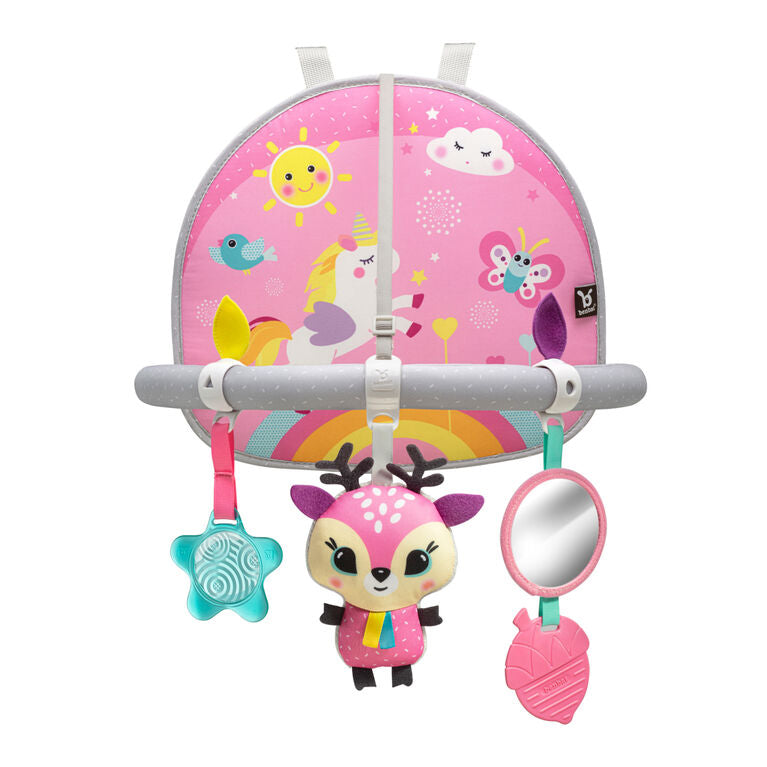 Benbat Double Sided Car Arch Unicorn in pink with star teether, mirror and plush deer.