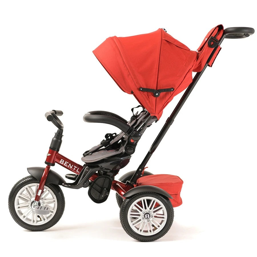 Bentley Trike 6-In-1 V2 Dragon Red with canopy and push handle, parent-guided three-wheel ride-on.