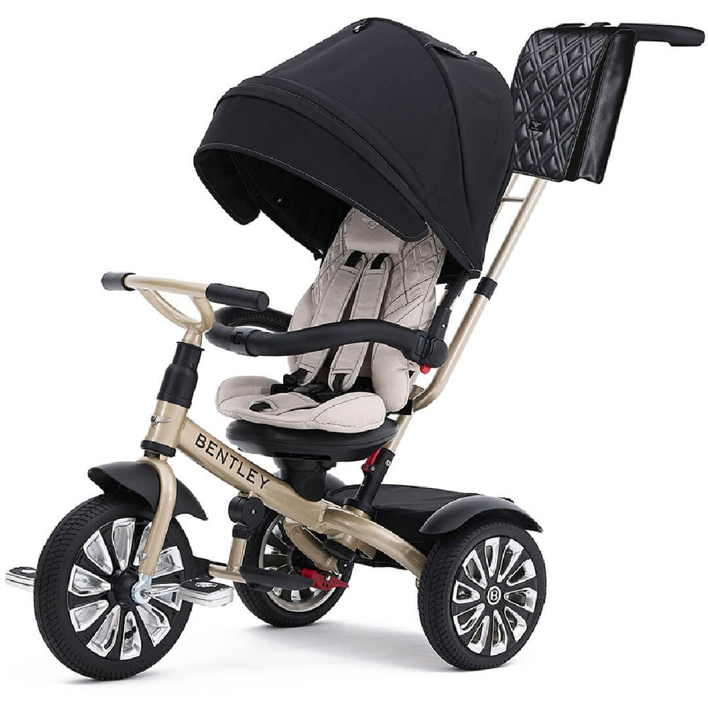 Bentley 6-in-1 Trike V2 Mulliner Gold Limited Edition; beige frame with black canopy and quilted seat