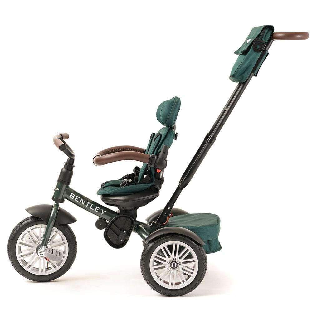 Bentley Trike 6-in-1 V2 Spruce Green with push handle, brown seat upholstery