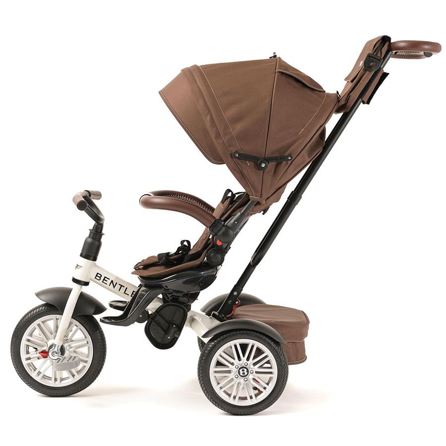 Bentley Trike 6-in-1 V2 white satin with brown canopy and seat, adjustable handlebar