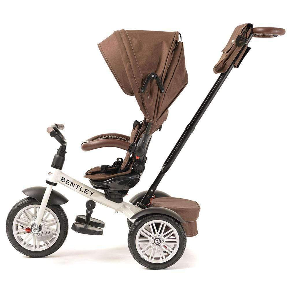 Bentley Trike 6-in-1 V2 white satin with brown canopy and seat, push handle