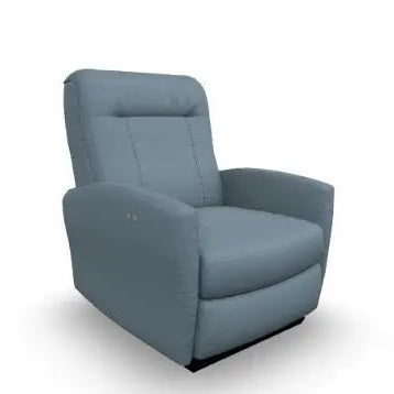 Best Home Furnishings Power-Recliner Costilla blue recliner chair ready for relaxation with plush cushions