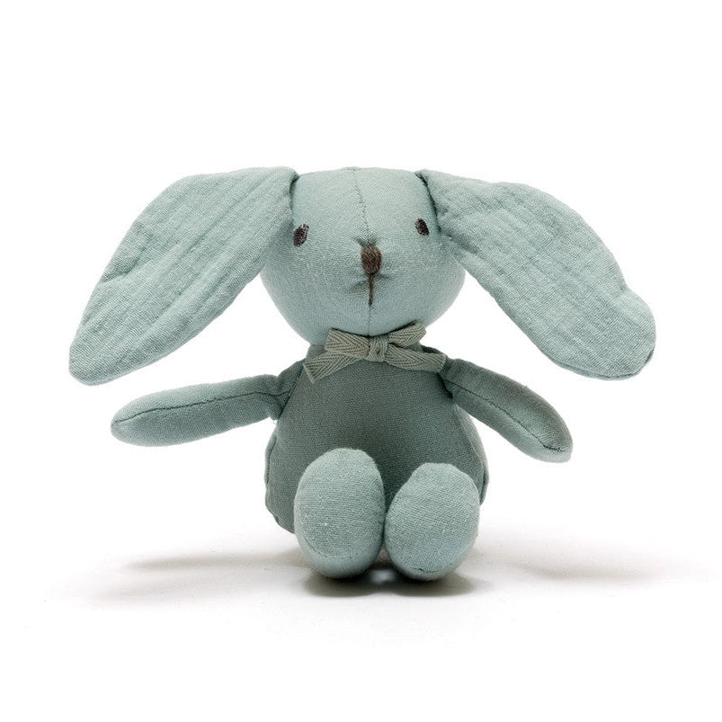 Best Years teal cotton bunny stuffed toy for babies, soft plush with long ears and bow