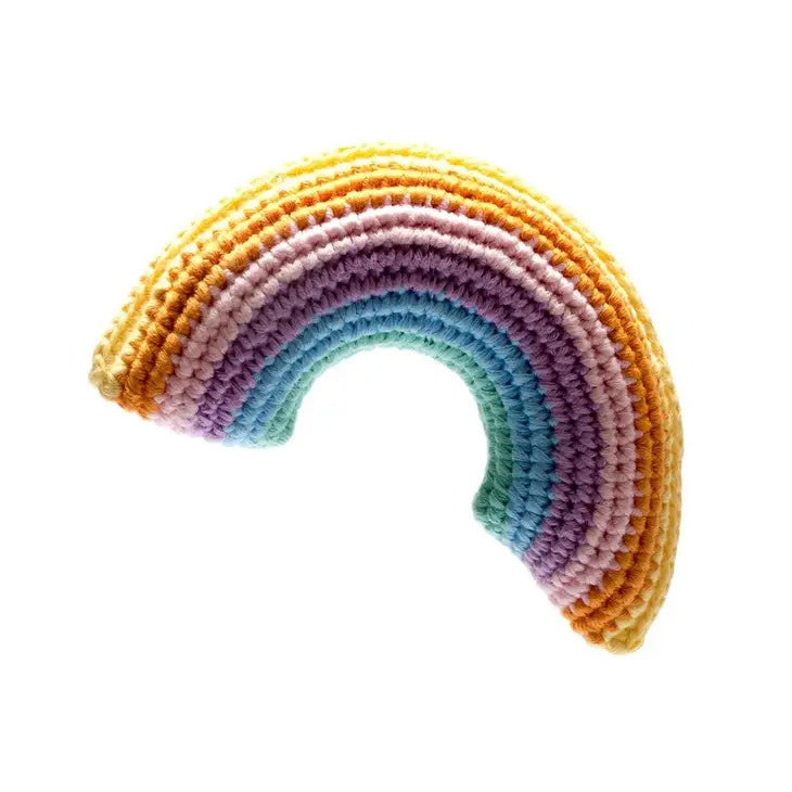 Best Years pastel rainbow crochet plush toy, soft yarn arc for babies