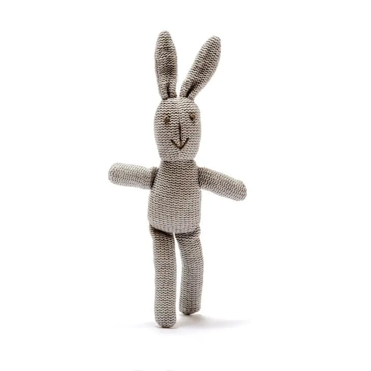 Best Years knitted bunny baby rattle, organic cotton, grey plush toy for babies