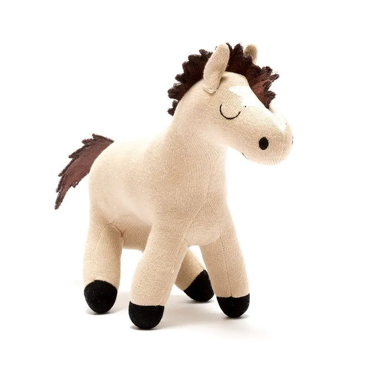 Best Years knitted organic cotton horse plush toy, beige with brown mane and black hooves