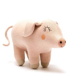Best Years Knitted Pig Plush Toy In Pink Organic Cotton