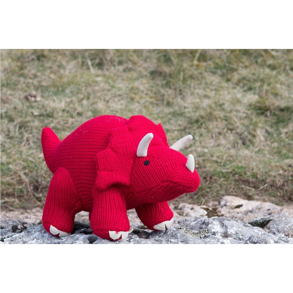 Best Years knitted plush triceratops dinosaur stuffed toy, red with white horns
