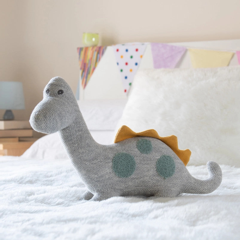Best Years Diplodocus plush toy, large grey organic cotton dinosaur with orange dorsal plates