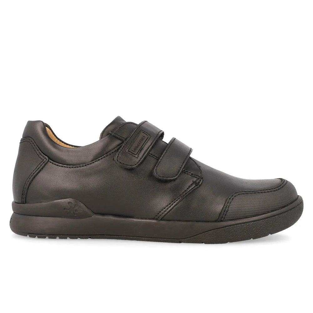 Biomecanics Black Napa Double Velcro School Shoes; black leather with two Velcro straps securely fastened.