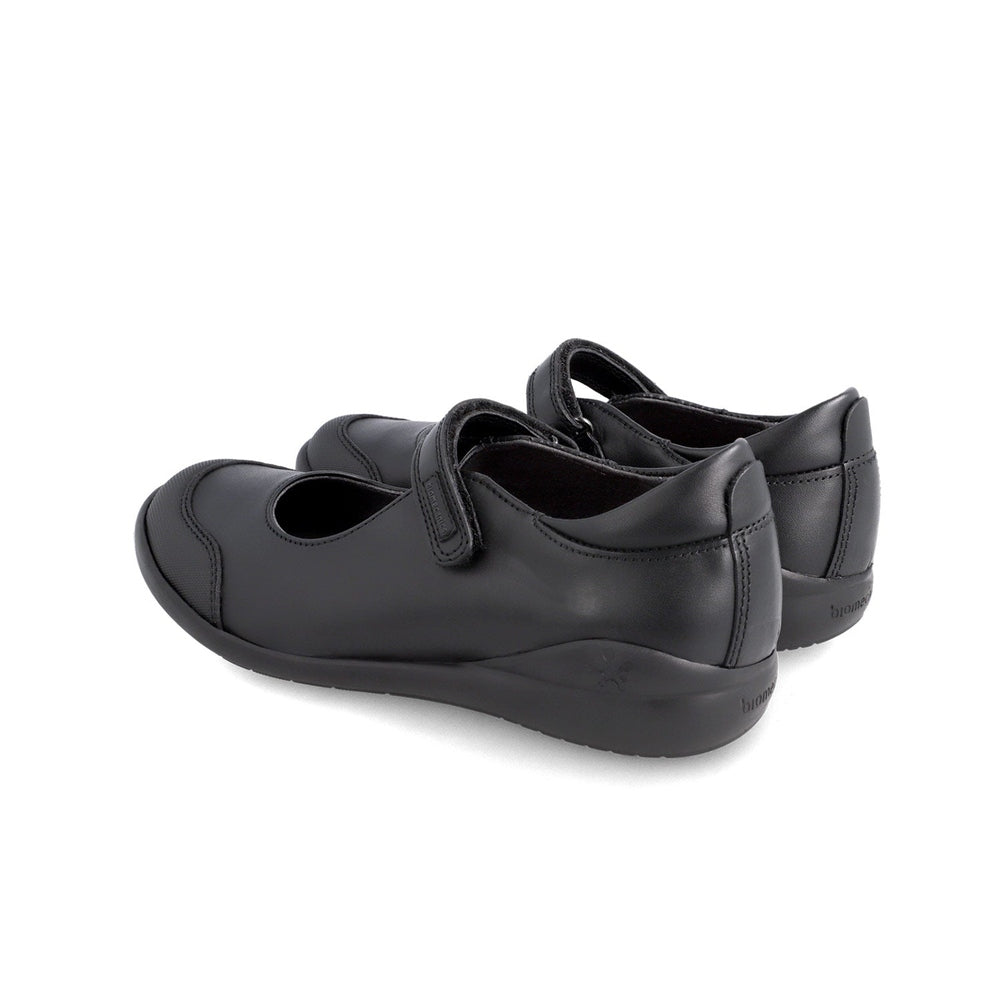 Biomecanics Black Napa Mercedes Puntera School Shoes for kids, black leather with Velcro straps, pair shown.