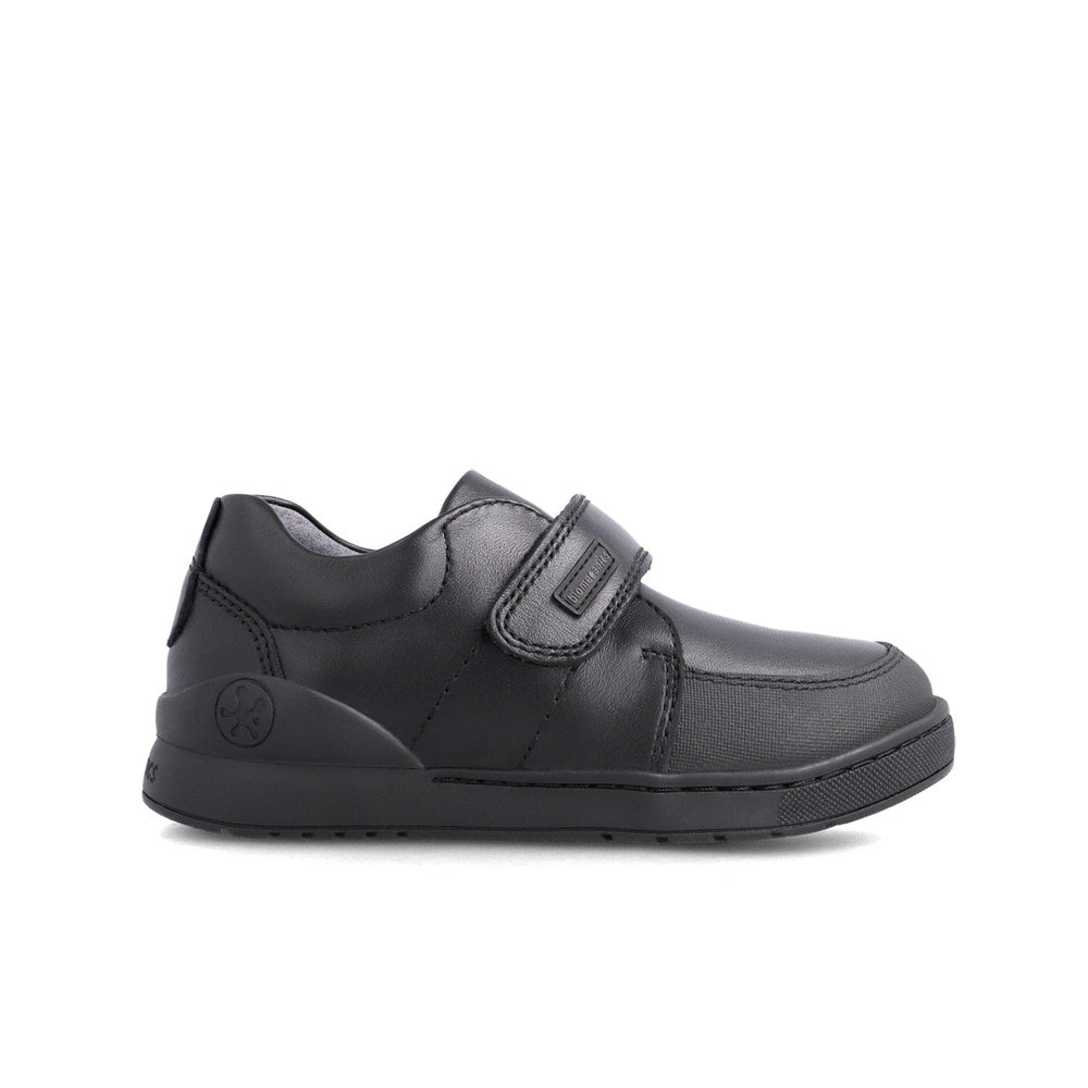 Biomecanics Black Napa Velcro School Shoes with a durable leather upper and securely fastened Velcro strap.