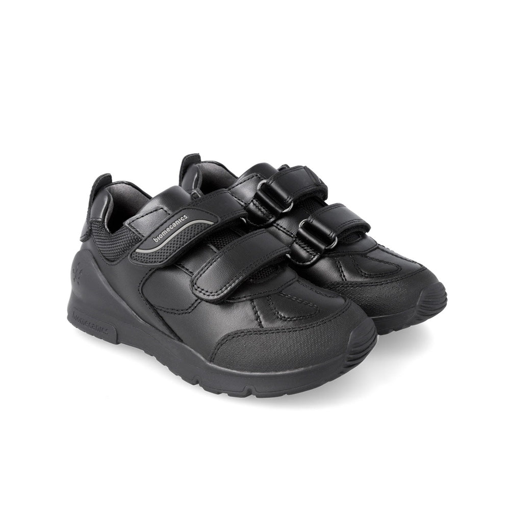 Biomecanics Black Napa Velcro Super Soft Action Sneaker pair for toddlers, black leather upper