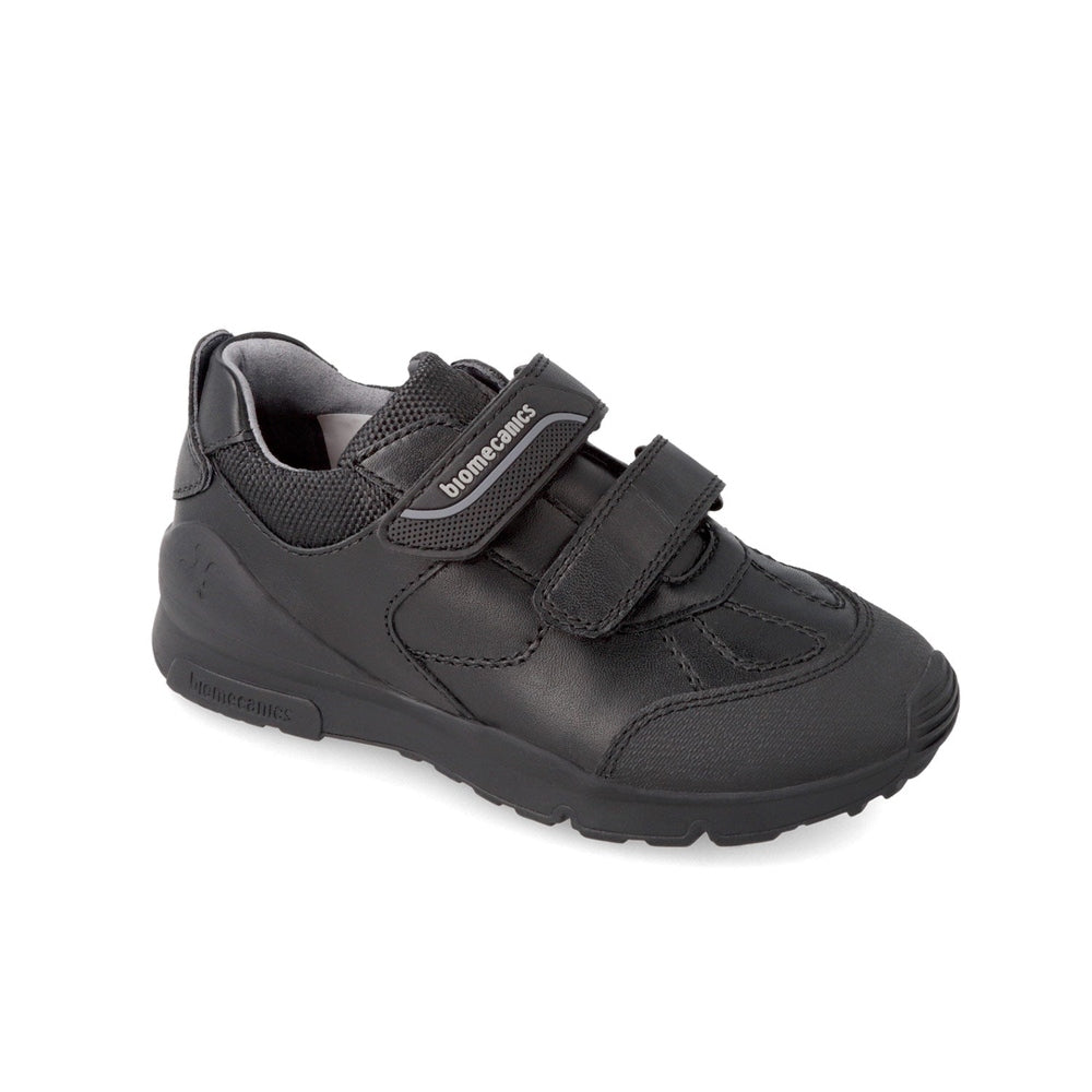 Biomecanics toddler sneaker, black Napa leather with dual Velcro straps, Super Soft Action design