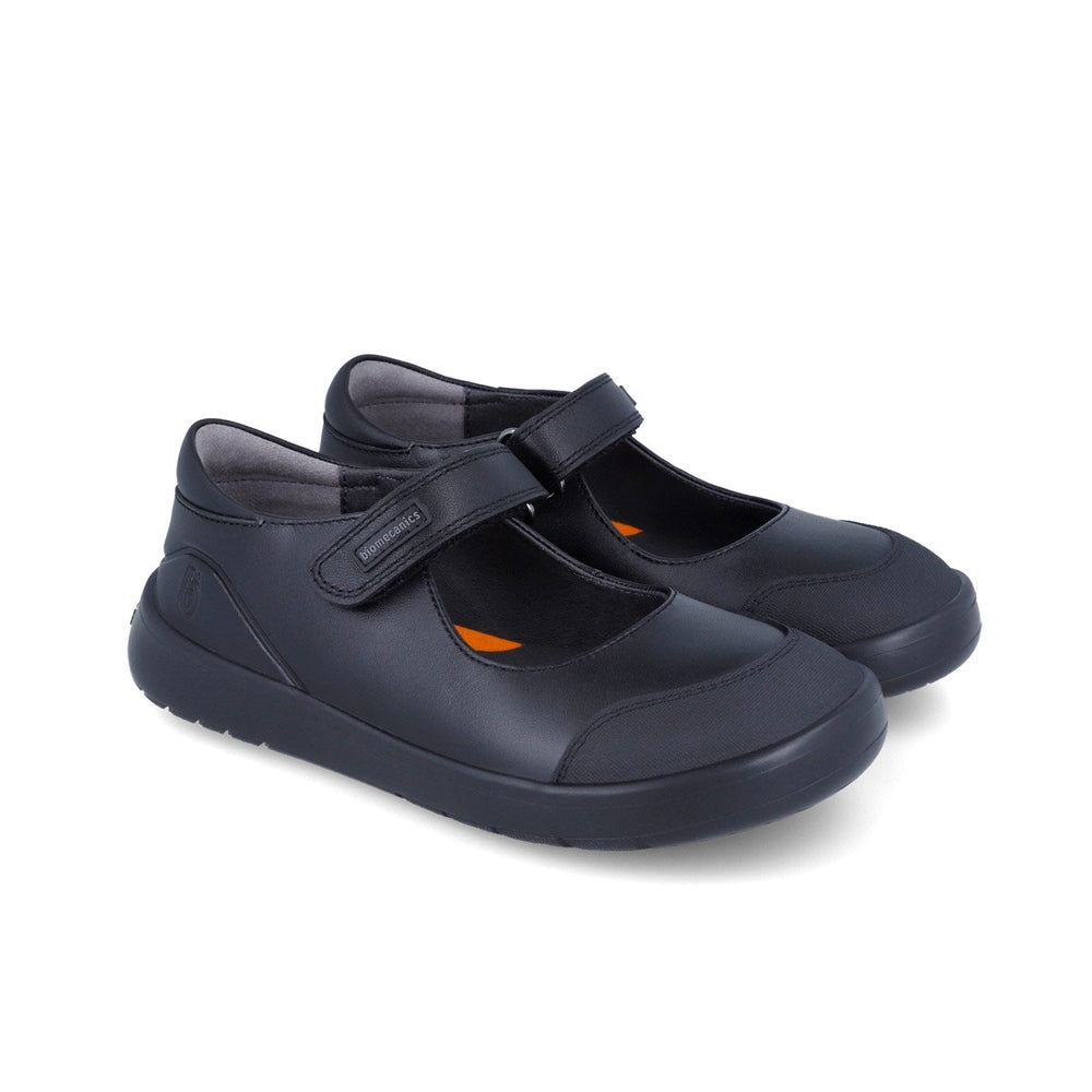 Biomecanics black Napa leather girls' school shoes with Velcro strap