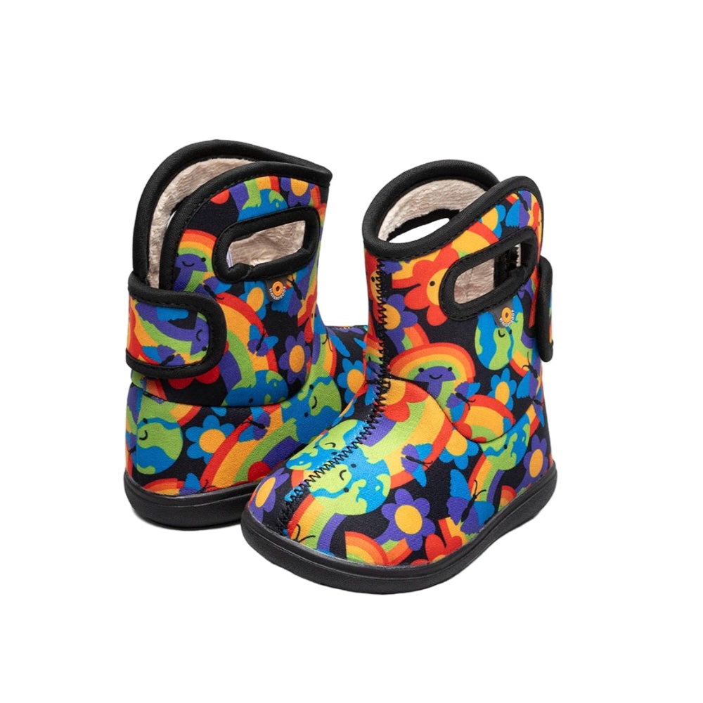 BOGS Baby Bogs Rainboots II Rainbow Planet toddler boots in colorful rainbow print with black trim