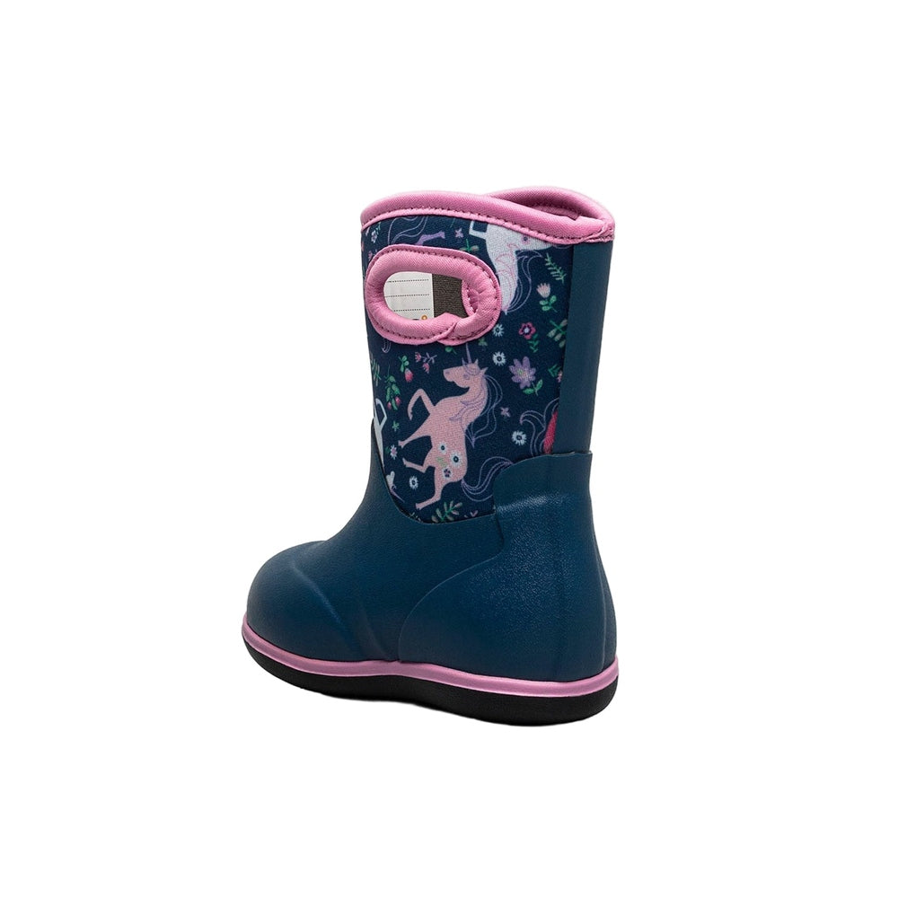 BOGS baby rainboot Classic Unicorn Meadow, navy with pink trim and unicorn print
