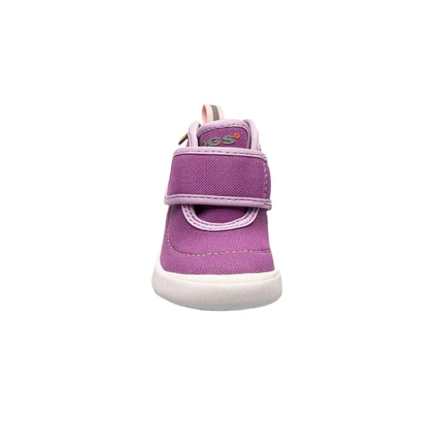 BOGS Baby Kicker Mid Violet toddler boot fastened with a Velcro strap, purple upper, white sole
