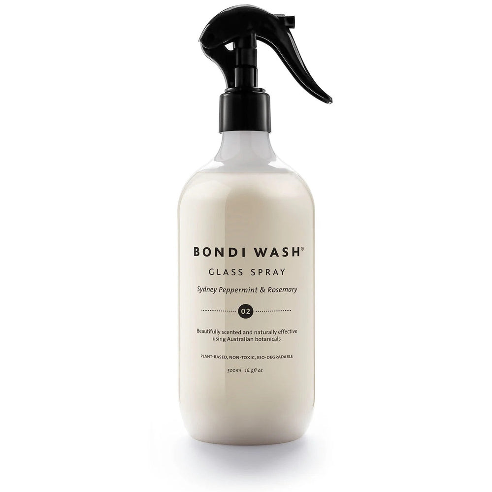 Bondi Wash glass spray bottle, Sydney Peppermint & Rosemary, 500 ml with black trigger spray