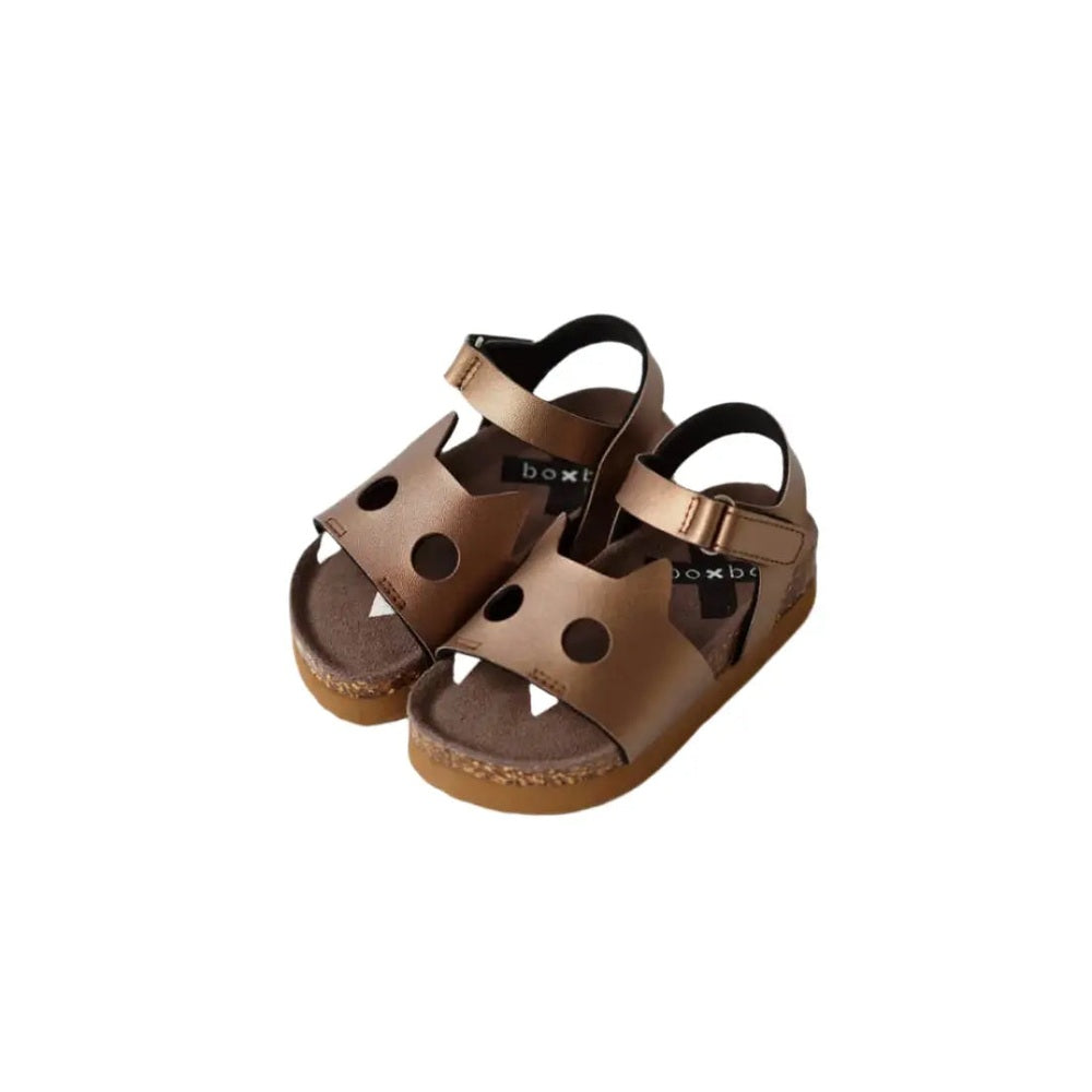Boxbo Fox Cork Clog Sandal in coffee brown with cork sole and adjustable strap buckles, ready to wear.