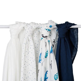 Lulujo Baby Breathable Bamboo Muslin Swaddle Blankets Whales & Stars 4Pack
