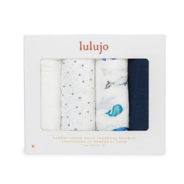 Lulujo Baby Breathable Bamboo Muslin Swaddle Blankets Whales & Stars 4Pack