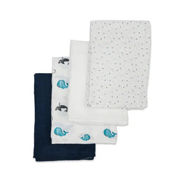 Lulujo Baby Breathable Bamboo Muslin Swaddle Blankets Whales & Stars 4Pack